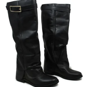 Stivali E Scarpe Con Zeppa | Stivali Invernali | Personal Stivali alti con zeppa interna e bavero risvolto "ALENA" - Pelle Nero