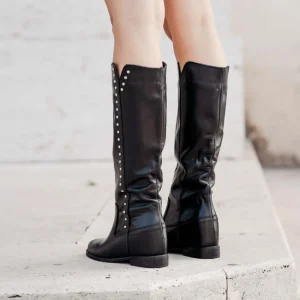 Stivali E Scarpe Con Zeppa | Stivali Invernali | Personal Stivali alti con zeppa interna con borchie "V36" - Pelle Nero