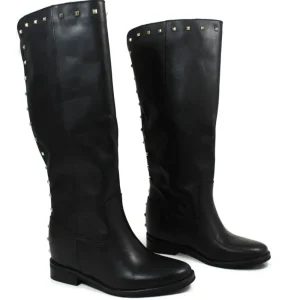 Stivali E Scarpe Con Zeppa | Stivali Invernali | Personal Stivali alti con zeppa interna e borchie piramidali "V14" - Pelle Nero