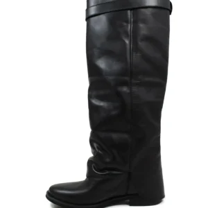 Stivali E Scarpe Con Zeppa | Stivali Invernali | Personal Stivali alti con zeppa interna e bavero risvolto "ALENA" - Pelle Nero