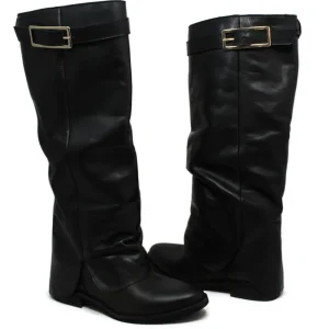 Stivali E Scarpe Con Zeppa | Stivali Invernali | Personal Stivali alti con zeppa interna e bavero risvolto "ALENA" - Pelle Nero