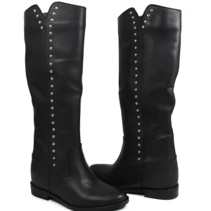 Stivali E Scarpe Con Zeppa | Stivali Invernali | Personal Stivali alti con zeppa interna con borchie "V36" - Pelle Nero