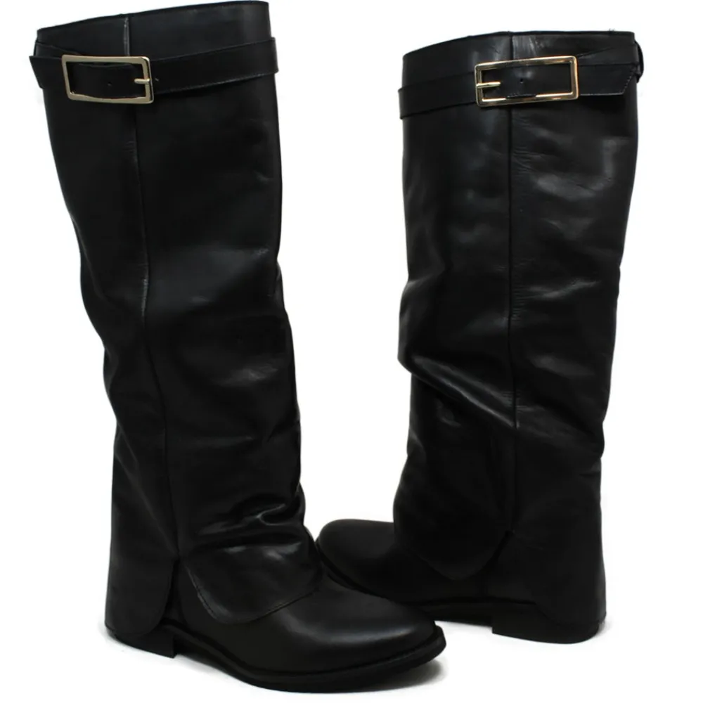 stivali_alti_con_zeppa_in_5.webp Stivali E Scarpe Con Zeppa | Stivali Invernali | Personal Stivali alti con zeppa interna e bavero risvolto "ALENA" - Pelle Nero