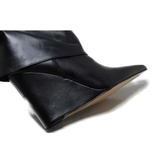 Stivali E Scarpe Con Zeppa | Stivali Invernali | Personal Stivali Alti su Zeppa Alta Punta Fina e Bavero Risvolto "LIF" - Pelle Nero