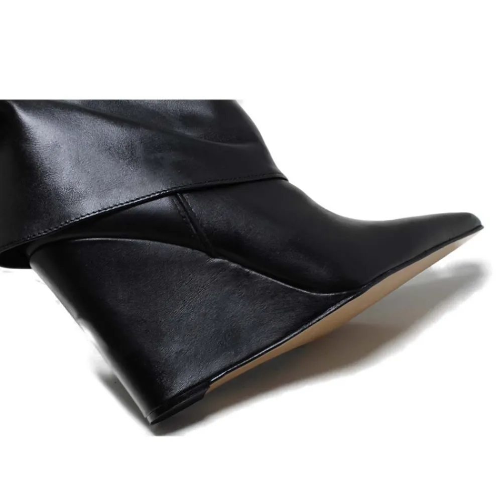 stivali_alti_su_zeppa_alt_5.webp Stivali E Scarpe Con Zeppa | Stivali Invernali | Personal Stivali Alti su Zeppa Alta Punta Fina e Bavero Risvolto "LIF" - Pelle Nero