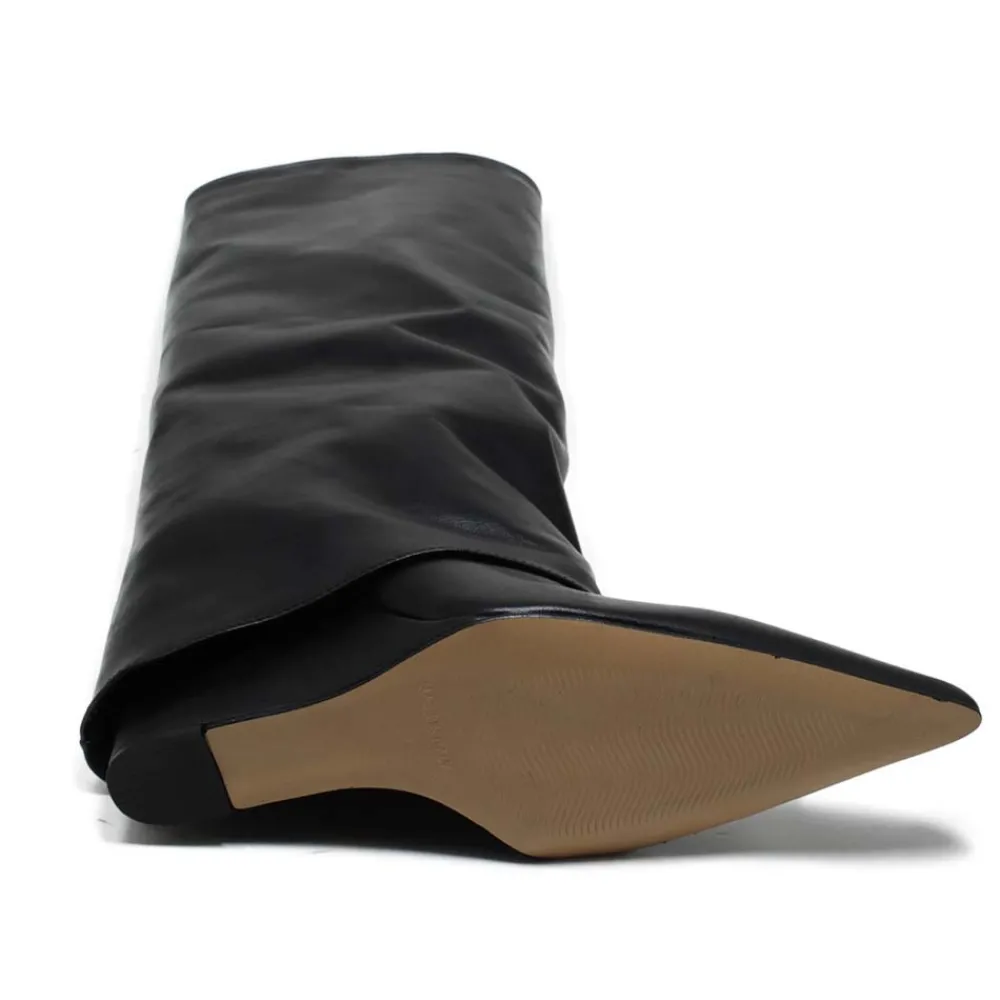 stivali_alti_su_zeppa_alt_6.webp Stivali E Scarpe Con Zeppa | Stivali Invernali | Personal Stivali Alti su Zeppa Alta Punta Fina e Bavero Risvolto "LIF" - Pelle Nero