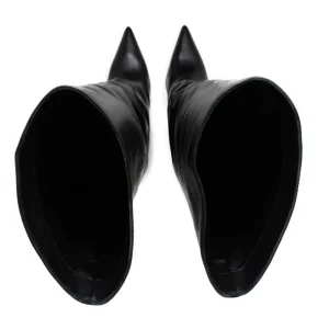 Stivali E Scarpe Con Zeppa | Stivali Invernali | Personal Stivali Alti su Zeppa Alta Punta Fina e Bavero Risvolto "LIF" - Pelle Nero