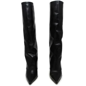 Stivali E Scarpe Con Zeppa | Stivali Invernali | Personal Stivali Alti su Zeppa Alta Punta Fina e Bavero Risvolto "LIF" - Pelle Nero