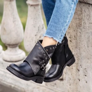 Stivali Invernali | Bikers Invernali | In Time Stivali Bassi Biker Boots con Occhielli e Zip "MTB" - Nero