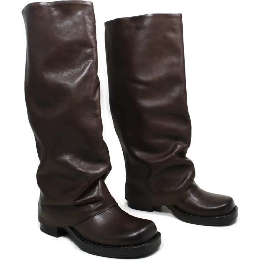 stivali_biker_alti_punta__2.webp Stivali Invernali | Bikers Invernali | Personal Stivali Biker Alti Punta Squadrata con Bavero Risvolto "BRYCE" - Pelle Marrone TestadiMoro