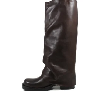 Stivali Invernali | Bikers Invernali | Personal Stivali Biker Alti Punta Squadrata con Bavero Risvolto "BRYCE" - Pelle Marrone TestadiMoro