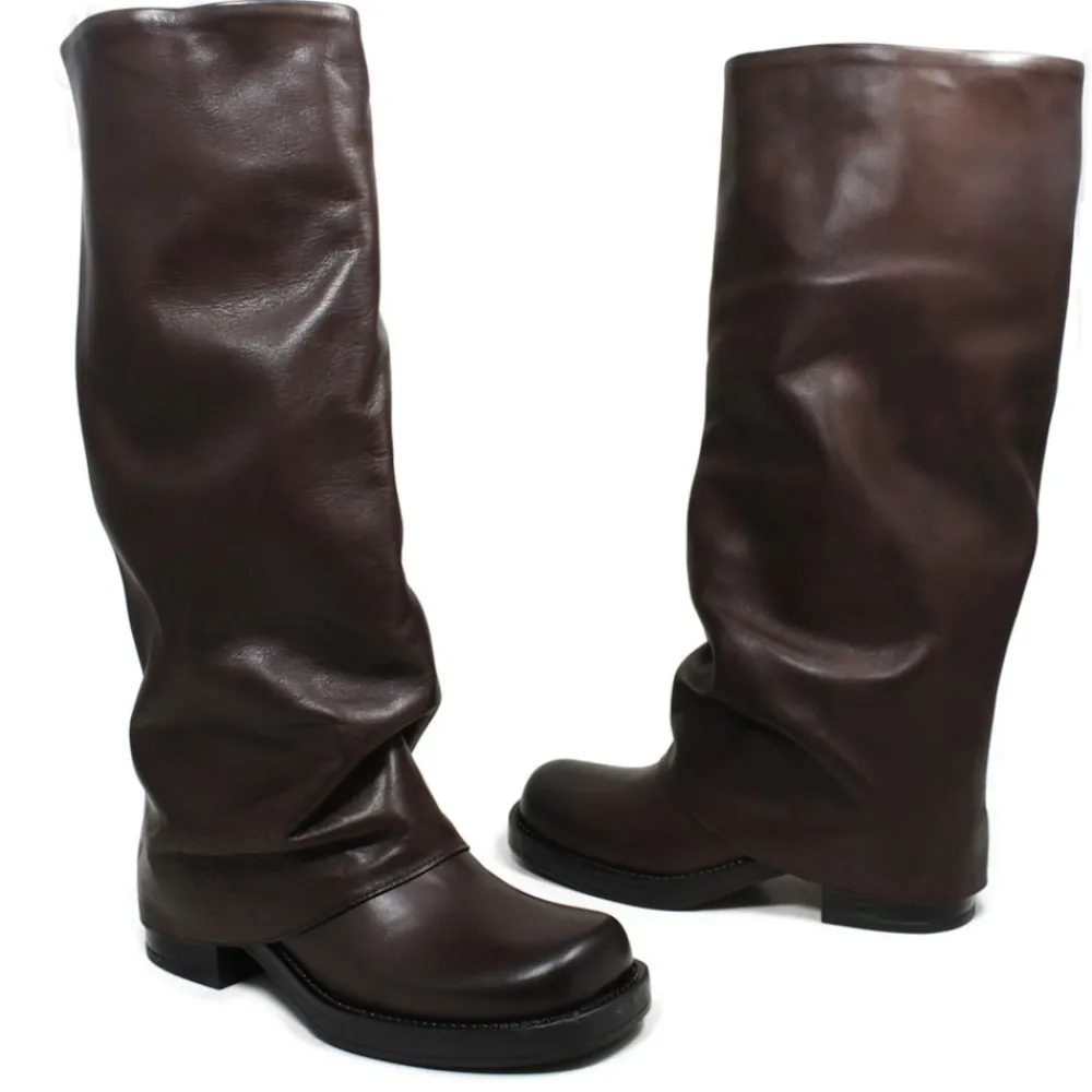 stivali_biker_alti_punta__5.webp Stivali Invernali | Bikers Invernali | Personal Stivali Biker Alti Punta Squadrata con Bavero Risvolto "BRYCE" - Pelle Marrone TestadiMoro