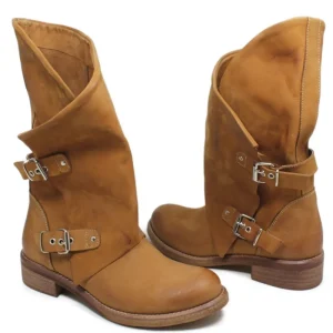 Stivali Estivi | Bikers Estivi | In Time Stivali Biker Boots Asimmetrici Estivi "MT/A" - Cuoio
