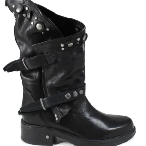 Stivali Invernali | Bikers Invernali | Personal Stivali Biker Boots con borchie e due cinturini "MAIRA" - Lavato Nero