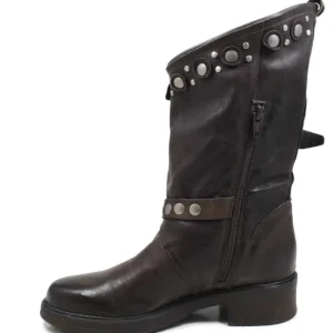 Stivali Invernali | Bikers Invernali | Personal Stivali Biker Boots con borchie e due cinturini "MAIRA" - Lavato Marrone TestadiMoro