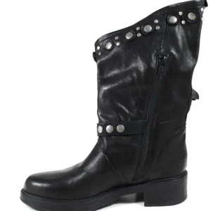 Stivali Invernali | Bikers Invernali | Personal Stivali Biker Boots con borchie e due cinturini "MAIRA" - Lavato Nero