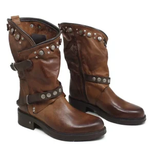 Stivali Invernali | Bikers Invernali | Personal Stivali Biker Boots con borchie e due cinturini "MAIRA" - Lavato Cuoio