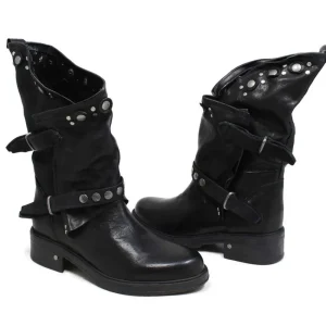 Stivali Invernali | Bikers Invernali | Personal Stivali Biker Boots con borchie e due cinturini "MAIRA" - Lavato Nero