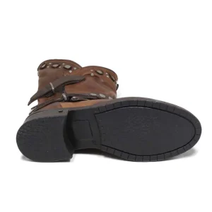 Stivali Invernali | Bikers Invernali | Personal Stivali Biker Boots con borchie e due cinturini "MAIRA" - Lavato Cuoio