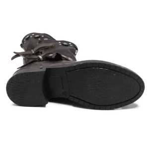 Stivali Invernali | Bikers Invernali | Personal Stivali Biker Boots con borchie e due cinturini "MAIRA" - Lavato Marrone TestadiMoro