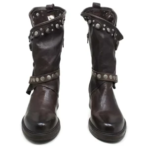 Stivali Invernali | Bikers Invernali | Personal Stivali Biker Boots con borchie e due cinturini "MAIRA" - Lavato Marrone TestadiMoro