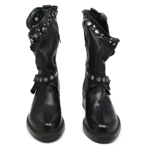 Stivali Invernali | Bikers Invernali | Personal Stivali Biker Boots con borchie e due cinturini "MAIRA" - Lavato Nero