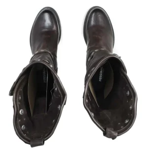 Stivali Invernali | Bikers Invernali | Personal Stivali Biker Boots con borchie e due cinturini "MAIRA" - Lavato Marrone TestadiMoro