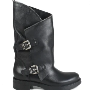 Stivali Invernali | Bikers Invernali | In Time Stivali Biker Boots con due fibbie e cerniera "MTA" - Pelle Nero