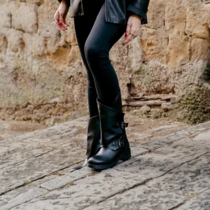 Stivali Invernali | Bikers Invernali | In Time Stivali Biker Boots con due fibbie "MANTRA/A" - Pelle Nero