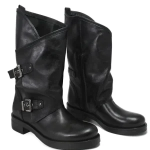 Stivali Invernali | Bikers Invernali | In Time Stivali Biker Boots con due fibbie "MANTRA/A" - Pelle Nero