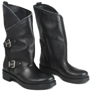 Stivali Invernali | Bikers Invernali | In Time Stivali Biker Boots con due fibbie e cerniera "MTA" - Pelle Nero