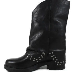 Stivali Invernali | Bikers Invernali | Personal Stivali Biker Boots con ghetta risvolto e borchiette "NIVES" - Lavato Nero