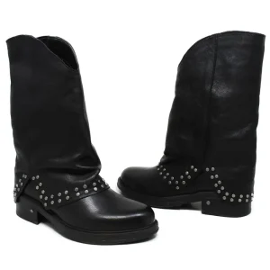 Stivali Invernali | Bikers Invernali | Personal Stivali Biker Boots con ghetta risvolto e borchiette "NIVES" - Lavato Nero
