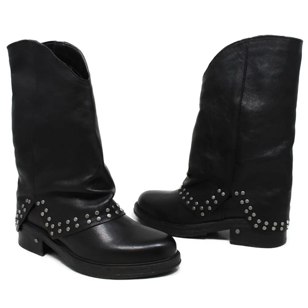 stivali_biker_boots_con_g_2.webp Stivali Invernali | Bikers Invernali | Personal Stivali Biker Boots con ghetta risvolto e borchiette "NIVES" - Lavato Nero