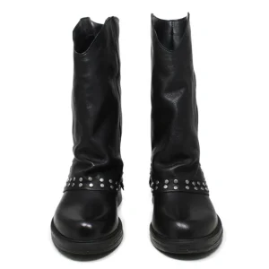 Stivali Invernali | Bikers Invernali | Personal Stivali Biker Boots con ghetta risvolto e borchiette "NIVES" - Lavato Nero