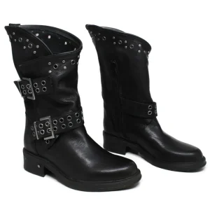 Stivali Invernali | Bikers Invernali | Personal Stivali Biker Boots con occhielli e due cinturini "DADA" - Nero