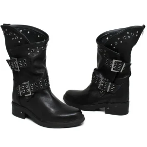 Stivali Invernali | Bikers Invernali | Personal Stivali Biker Boots con occhielli e due cinturini "DADA" - Nero