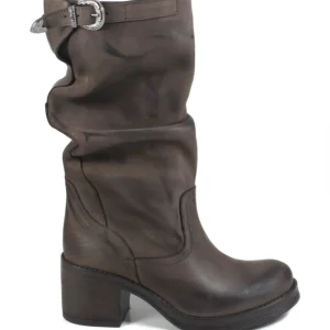 Stivali Con Tacco | Stivali Invernali | In Time Stivali Biker Boots Medi con Tacco "58/M" - Nabuk Testa di Moro TestadiMoro