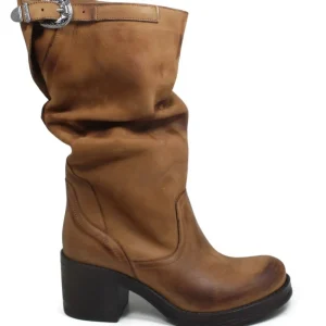 Stivali Con Tacco | Stivali Invernali | In Time Stivali Biker Boots Medi con Tacco "58/M" - Cuoio