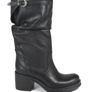 Stivali Con Tacco | Stivali Invernali | In Time Stivali Biker Boots Medi con Tacco "58/M" - Pelle Nero