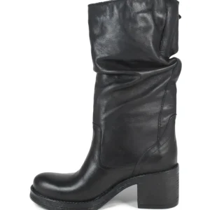 Stivali Con Tacco | Stivali Invernali | In Time Stivali Biker Boots Medi con Tacco "58/M" - Pelle Nero