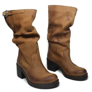 Stivali Con Tacco | Stivali Invernali | In Time Stivali Biker Boots Medi con Tacco "58/M" - Cuoio