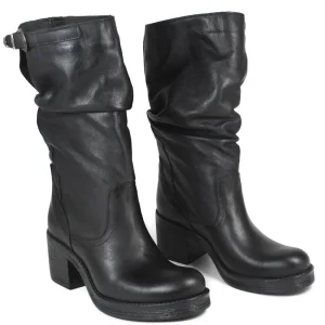 Stivali Con Tacco | Stivali Invernali | In Time Stivali Biker Boots Medi con Tacco "58/M" - Pelle Nero