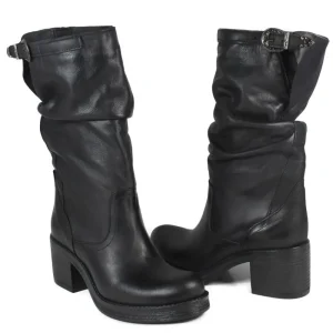 Stivali Con Tacco | Stivali Invernali | In Time Stivali Biker Boots Medi con Tacco "58/M" - Pelle Nero