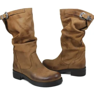 Stivali Invernali | Bikers Invernali | In Time Stivali Biker Boots Metà Polpaccio "NOA/M" - Nabuk Cuoio