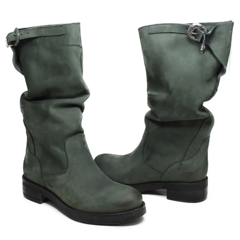 stivali_biker_boots_met_p_4-3.webp Stivali Invernali | Bikers Invernali | In Time Stivali Biker Boots Metà Polpaccio "NOA/M" - Nabuk Verde