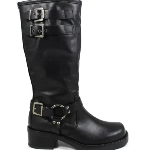 Stivali Invernali | Bikers Invernali | Personal Stivali Biker Punta Squadrata 3 Fibbie "ROGER" - Nero