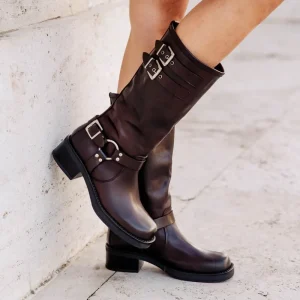 Stivali Invernali | Bikers Invernali | Personal Stivali Biker Punta Squadrata 3 Fibbie "ROGER" - Marrone TestadiMoro