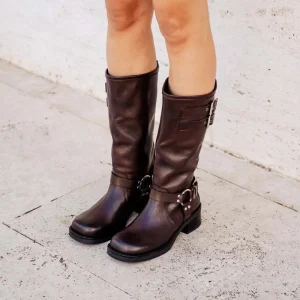 Stivali Invernali | Bikers Invernali | Personal Stivali Biker Punta Squadrata 3 Fibbie "ROGER" - Marrone TestadiMoro