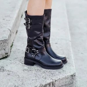 Stivali Invernali | Bikers Invernali | Personal Stivali Biker Punta Squadrata 3 Fibbie "ROGER" - Nero